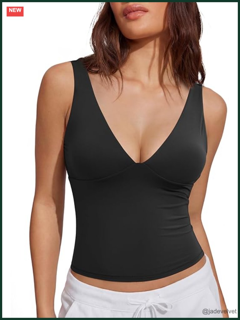 Sexy Deep V Crop Tank Top Sleeveless Going Out Double Lined Basic Shirts